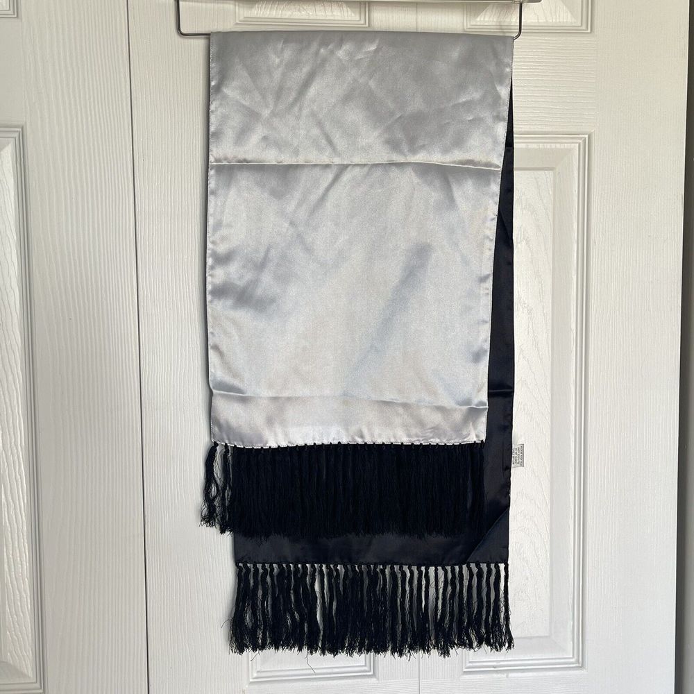 Reversible Scarf Fringe Gray And Black 38 x 12 Polyester - Picture 2 of 9